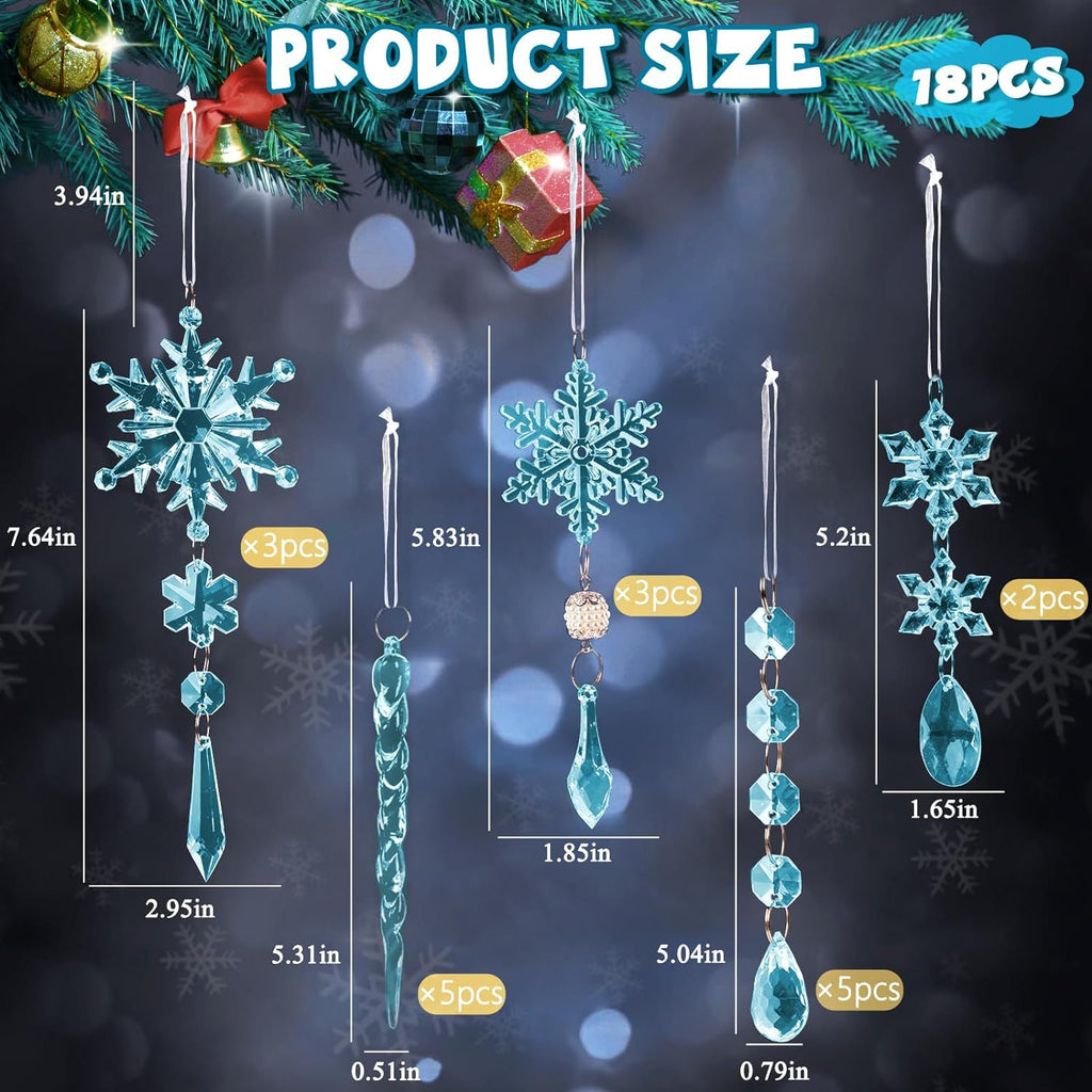 18 Pieces Light Blue Acrylic Snowflakes Icicle Christmas Tree Decoration Pendant