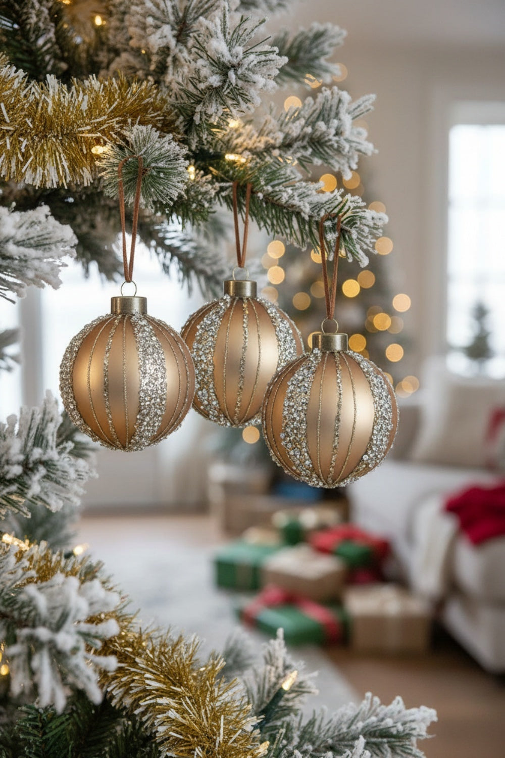 Gold and Silver Elegant 4.7in Glass Christmas Ball Ornaments Hanging Tree Decor Party Holiday Decor