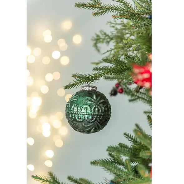 Riccardo Christmas Ball Ornaments Set Of 6 Glass Hanging Christmas Tree Decorations - Green