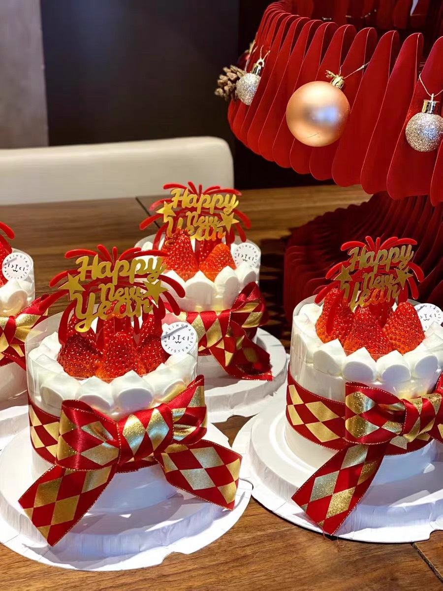 Red Bronzing Diamond Plaid Satin Baking Bow Ribbon