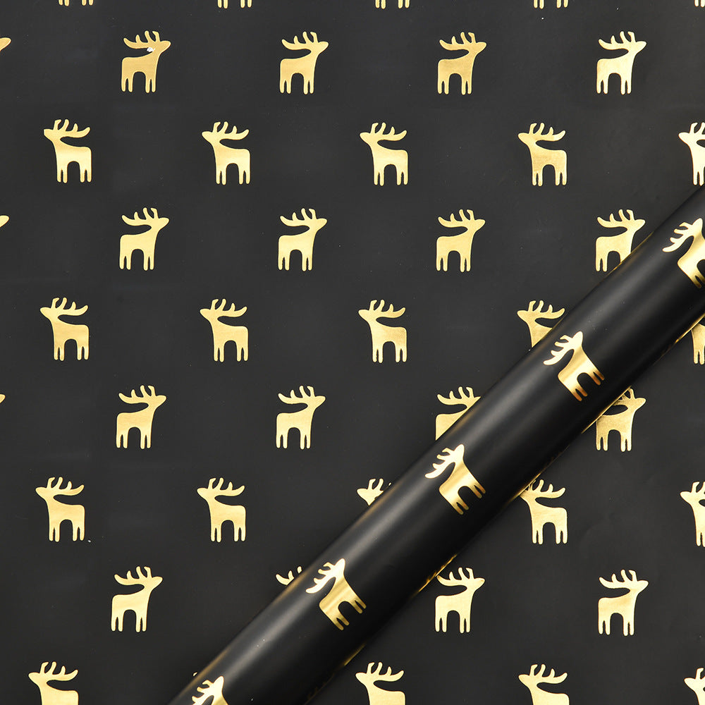 Vintage Black Gold Elk Snowflake Christmas Tree Wrapping Paper