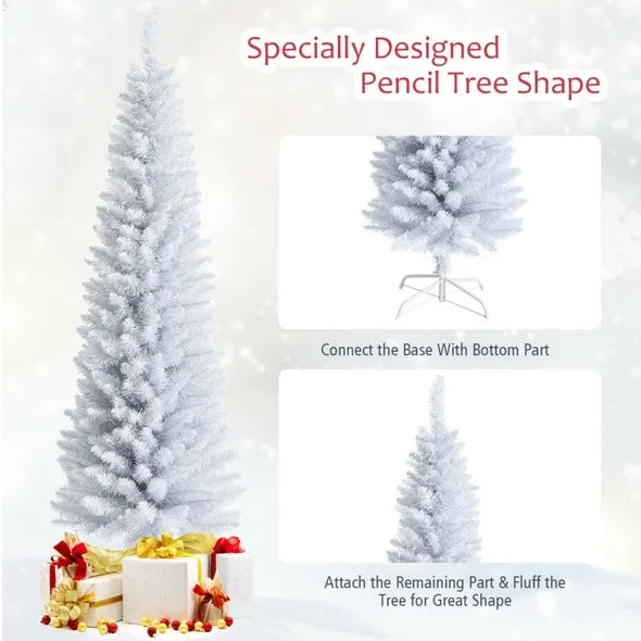 6 Feet Unlit Artificial Slim Pencil Christmas Tree With Metal Stand
