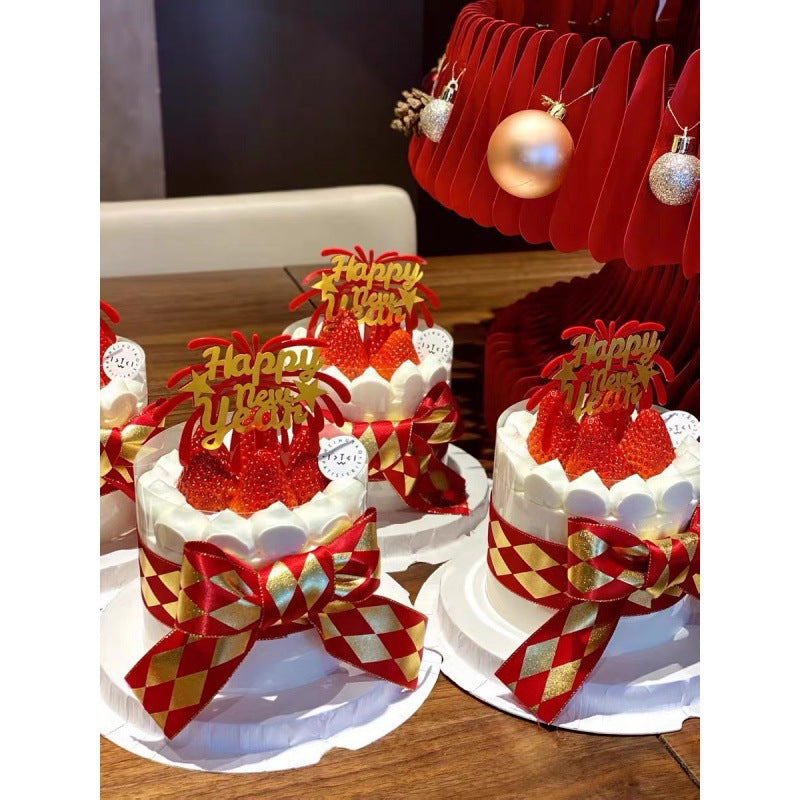 Red Bronzing Diamond Plaid Satin Baking Bow Ribbon