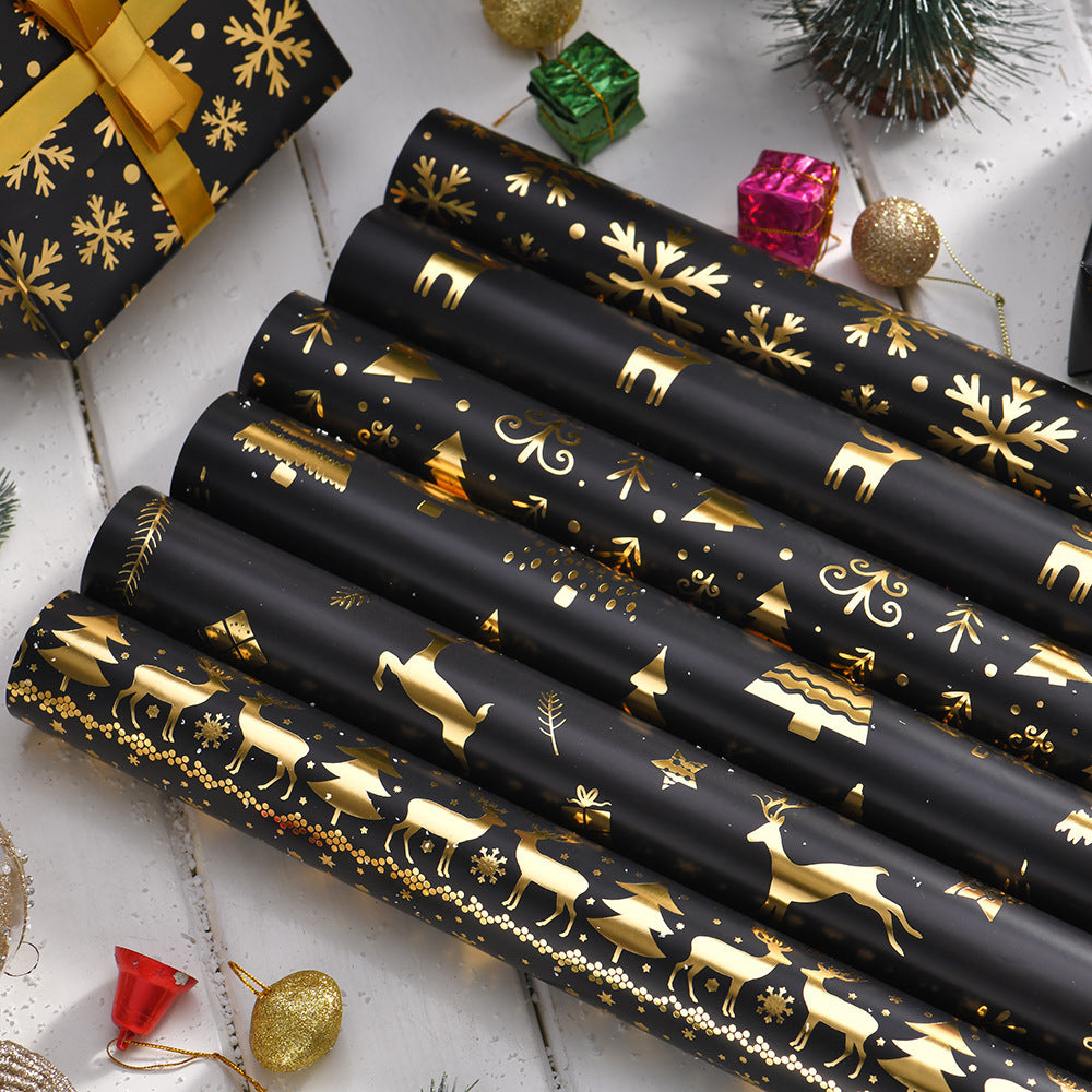 Vintage Black Gold Elk Snowflake Christmas Tree Wrapping Paper