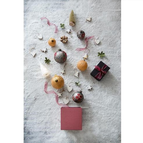 Grey and Red Petal Shamrock Christmas Ball Ornaments, Glass Decorative Hanging Ball Christmas Tree Ornaments For Holiday Party Decorations, Set Of 4