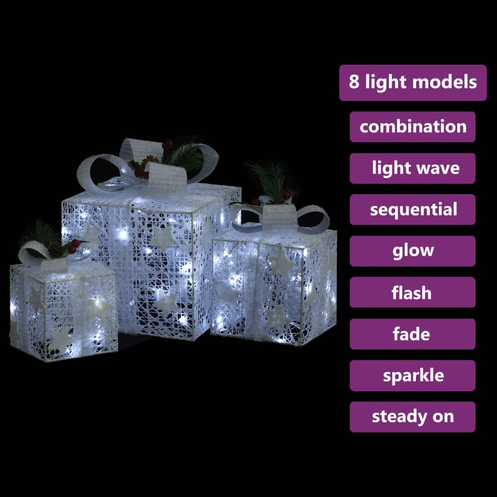 vidaXL Christmas Gift Boxes 3 Pcs Decorative Xmas Gift Box with LED Lights-3