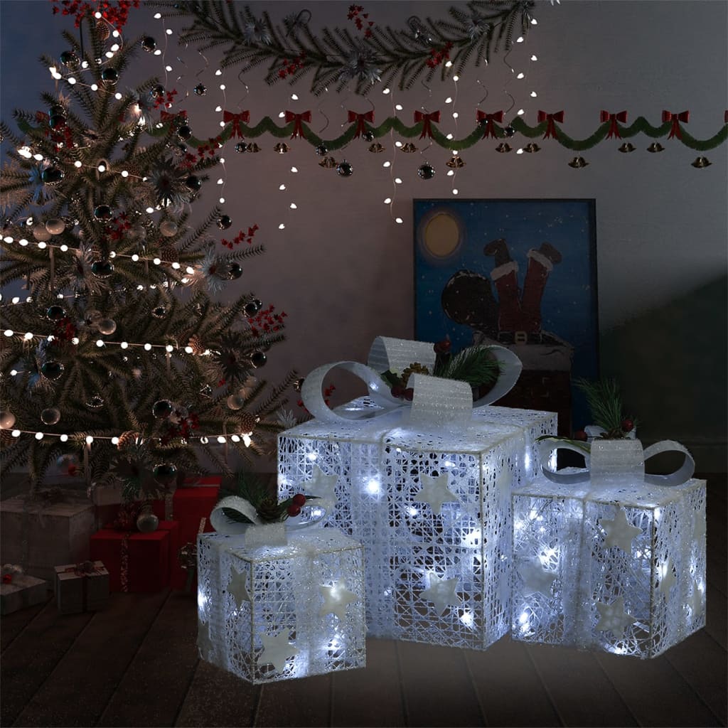 vidaXL Christmas Gift Boxes 3 Pcs Decorative Xmas Gift Box with LED Lights-1