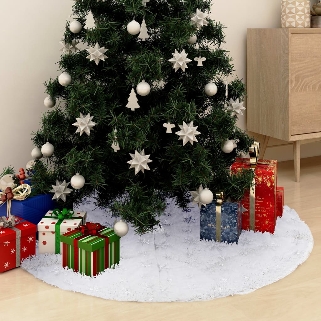 vidaXL Christmas Tree Skirt Artificial Xmas Tree Mat Luxury White Faux Fur-5