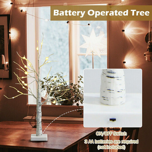 2 Feet Pre-lit White Twig Birch Tree Battery Powered for Christmas Holiday-1