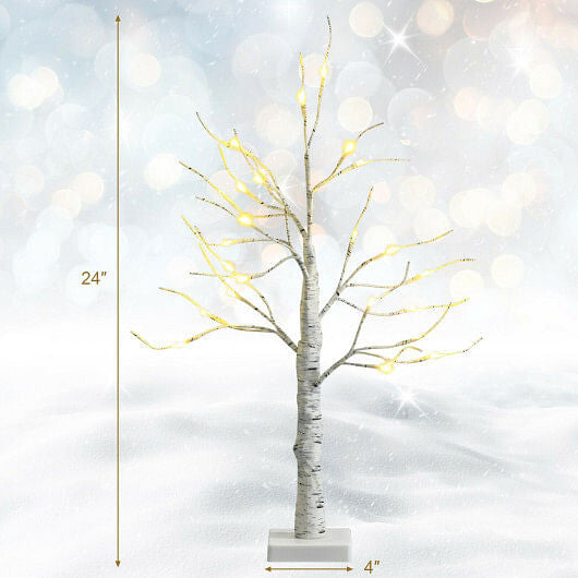2 Feet Pre-lit White Twig Birch Tree Battery Powered for Christmas Holiday-2