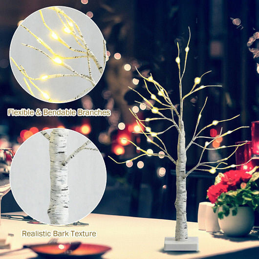 2 Feet Pre-lit White Twig Birch Tree Battery Powered for Christmas Holiday-3