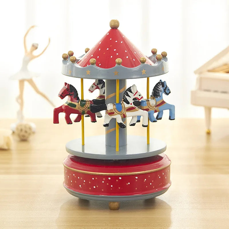 Christmas Wooden Round Carousel Music Boxes