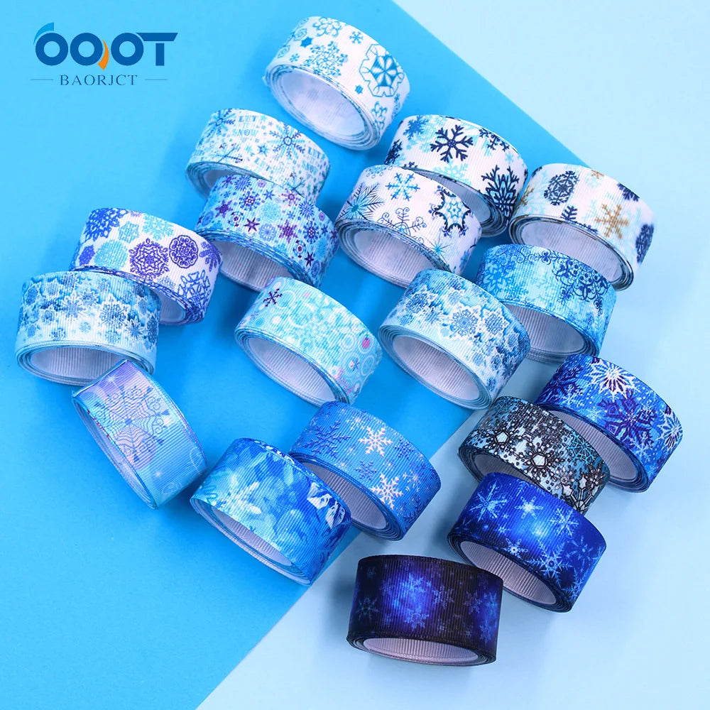 Blue Snowflake Ribbon 10 Yard 25mm