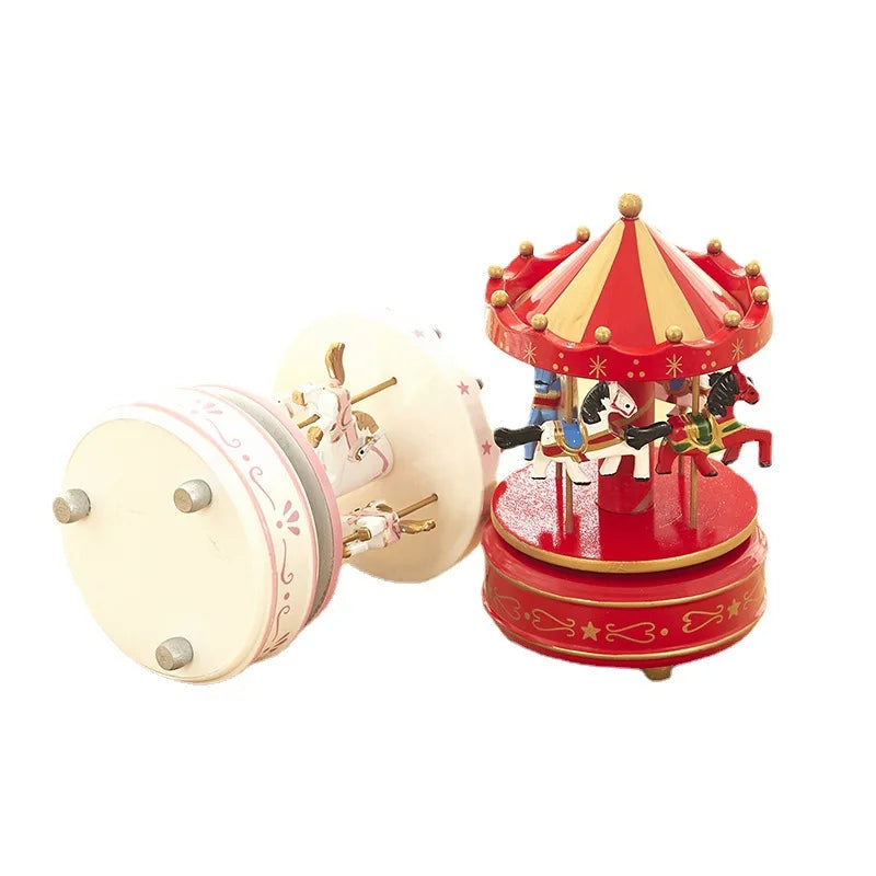 Christmas Wooden Round Carousel Music Boxes