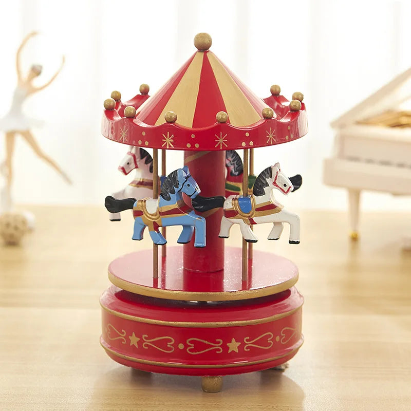 Christmas Wooden Round Carousel Music Boxes