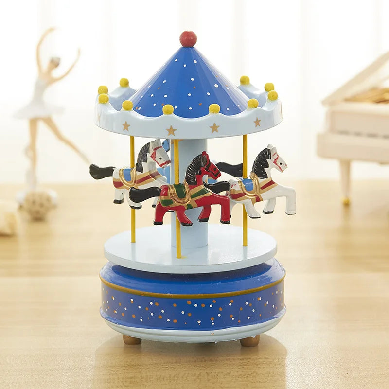 Christmas Wooden Round Carousel Music Boxes