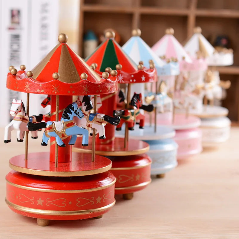 Christmas Wooden Round Carousel Music Boxes