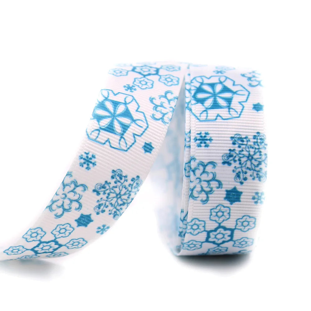 Blue Snowflake Ribbon 10 Yard 25mm