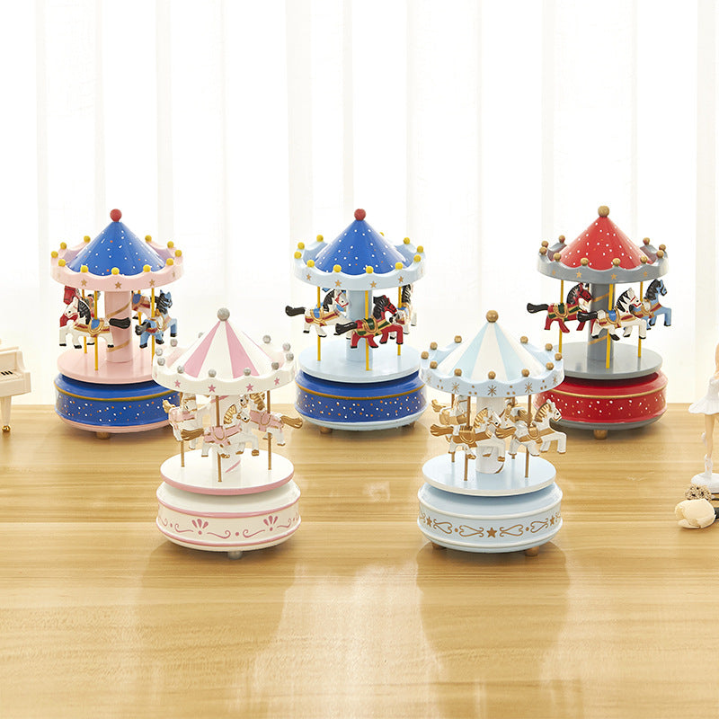 Christmas Wooden Round Carousel Music Boxes