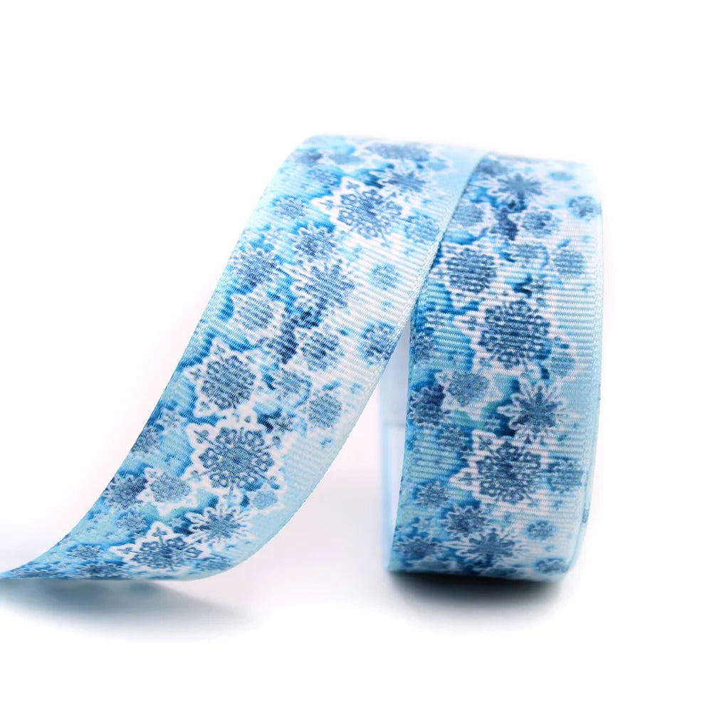 Blue Snowflake Ribbon 10 Yard 25mm