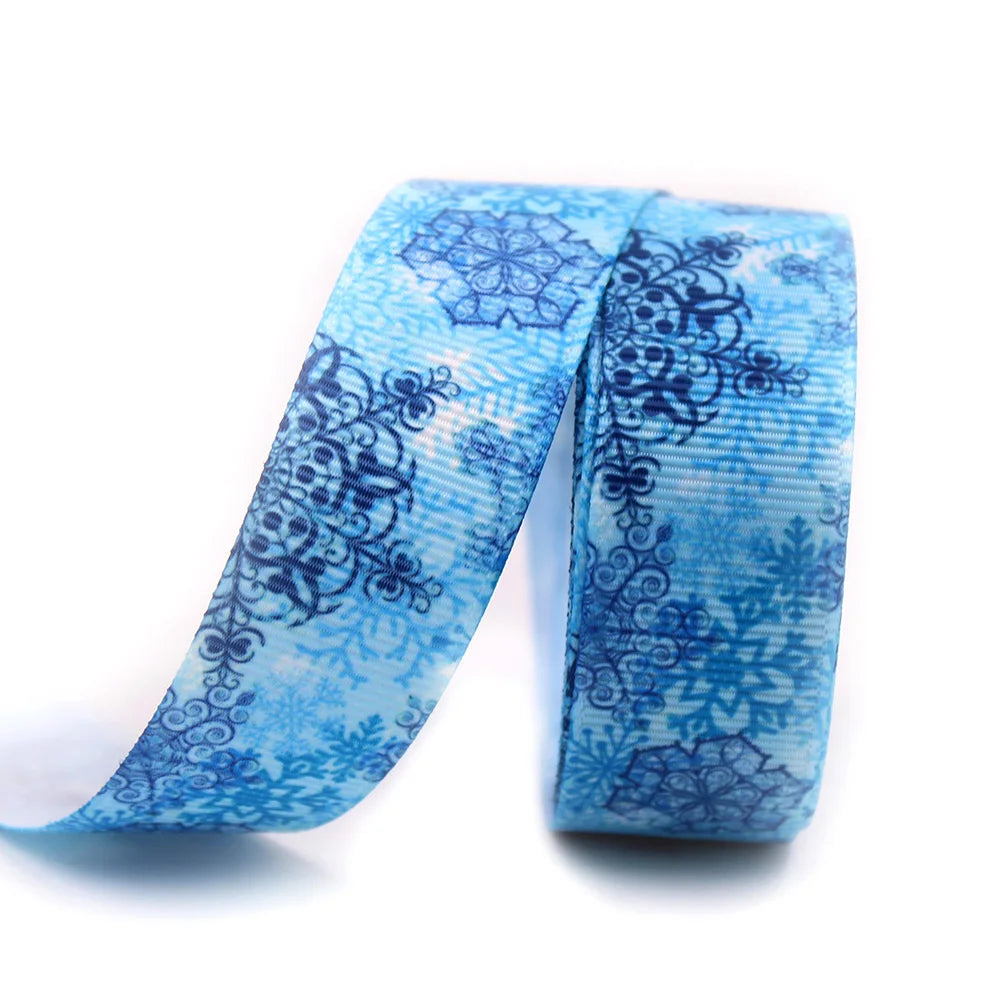 Blue Snowflake Ribbon 10 Yard 25mm