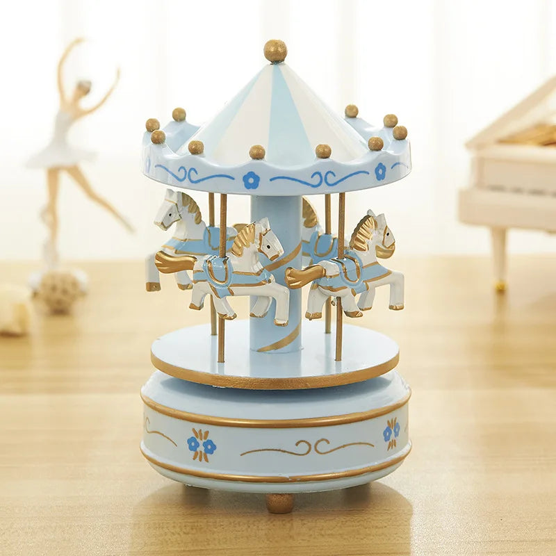 Christmas Wooden Round Carousel Music Boxes