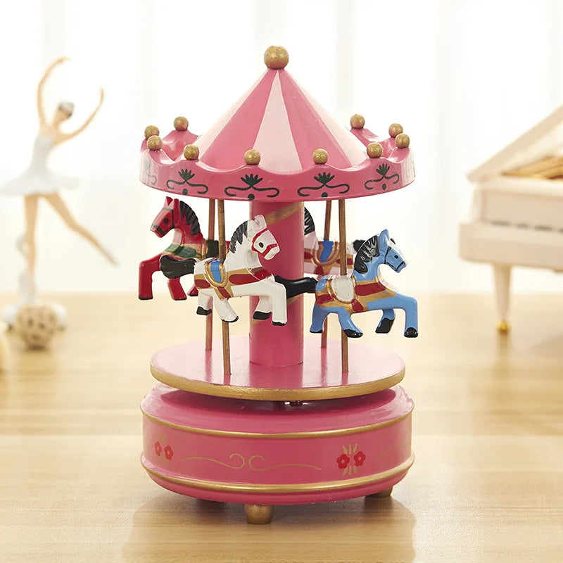 Christmas Wooden Round Carousel Music Boxes