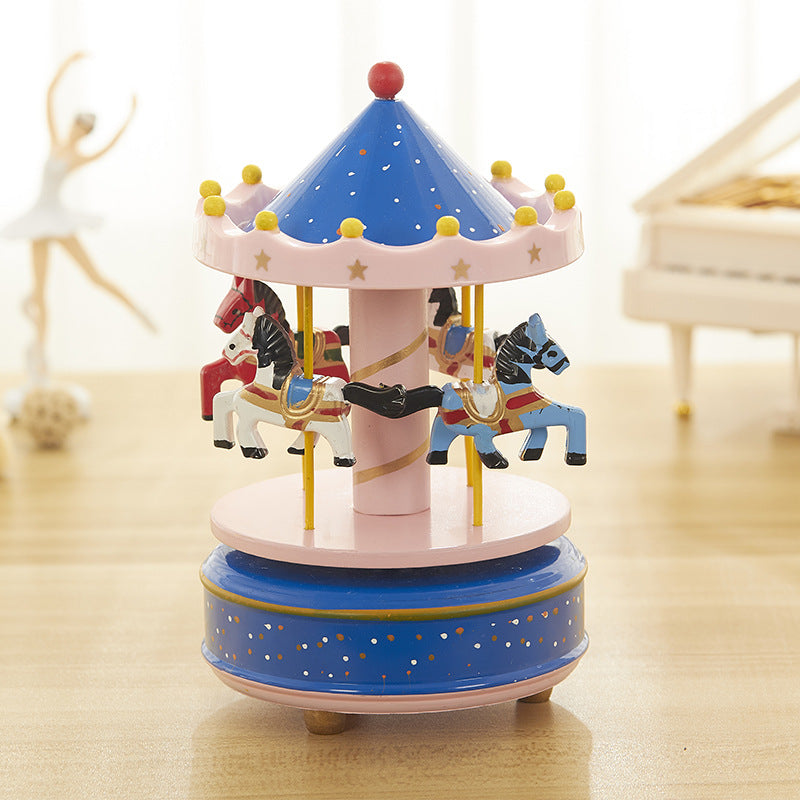 Christmas Wooden Round Carousel Music Boxes