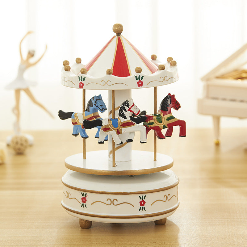 Christmas Wooden Round Carousel Music Boxes