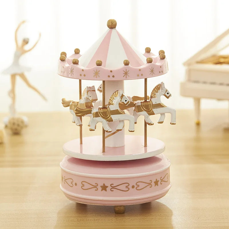 Christmas Wooden Round Carousel Music Boxes