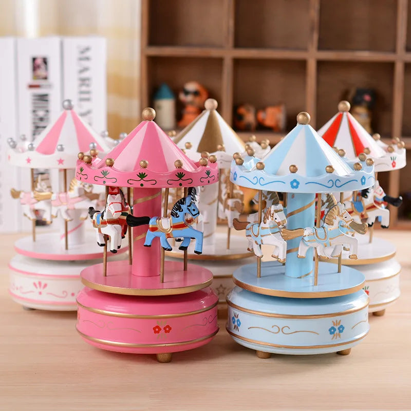 Christmas Wooden Round Carousel Music Boxes