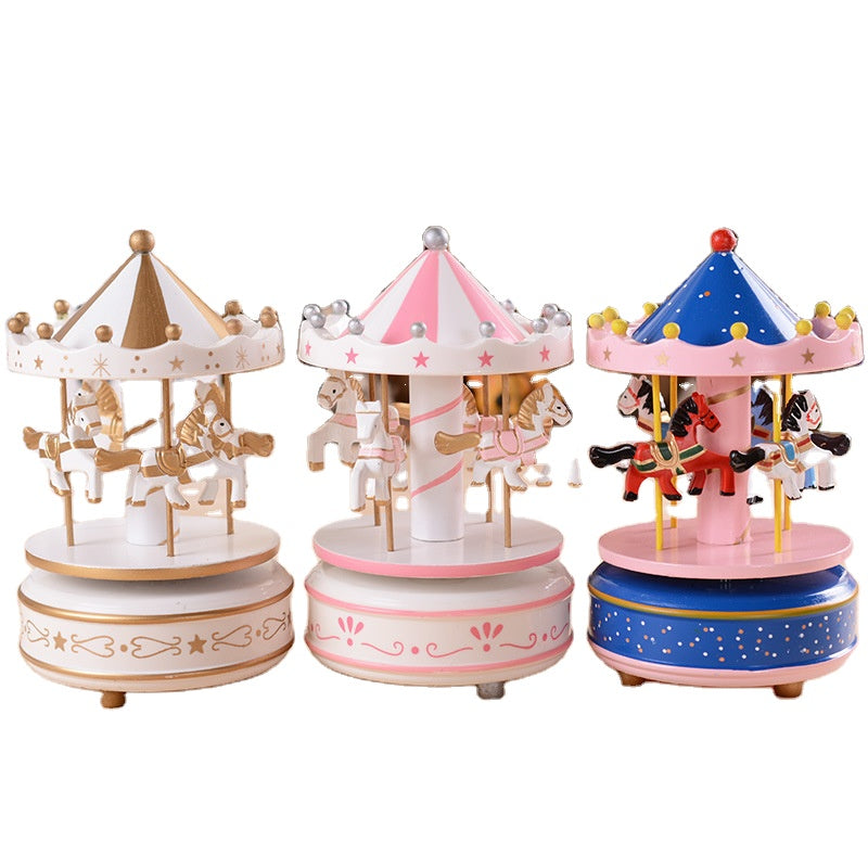 Christmas Wooden Round Carousel Music Boxes