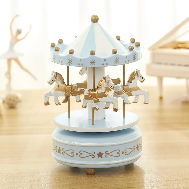 Christmas Wooden Round Carousel Music Boxes