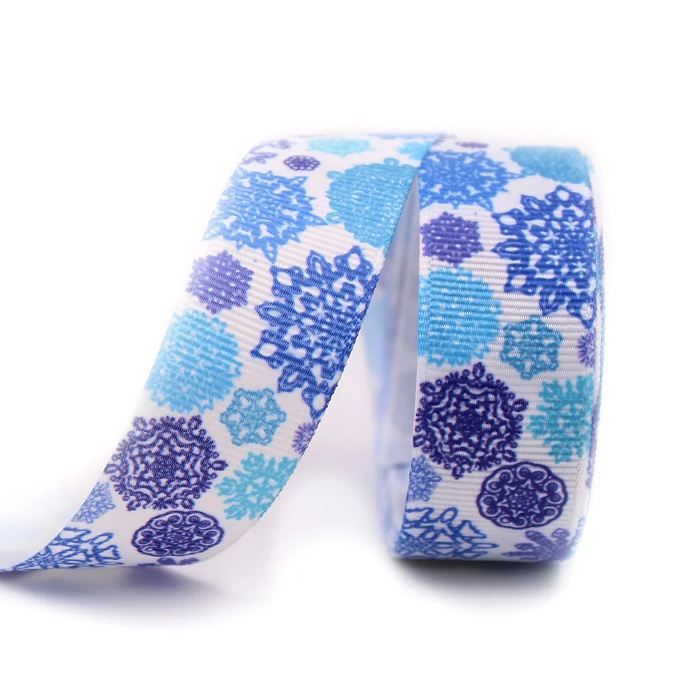Blue Snowflake Ribbon 10 Yard 25mm