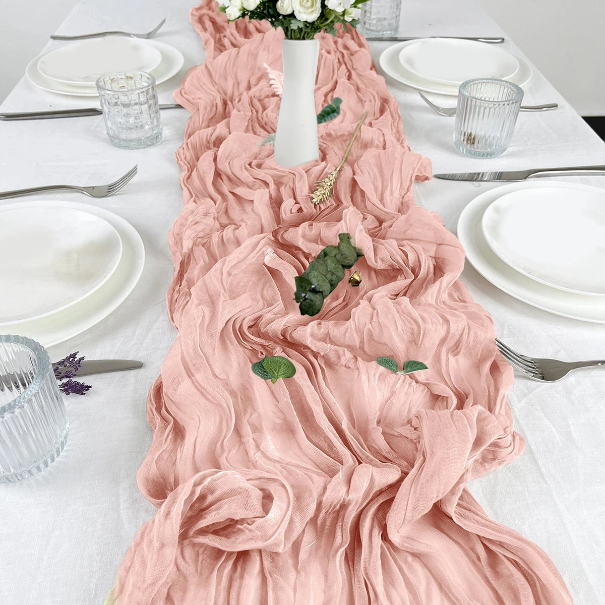 Blue Table Cover Semi-Sheer Gauze Table Runners Vintage