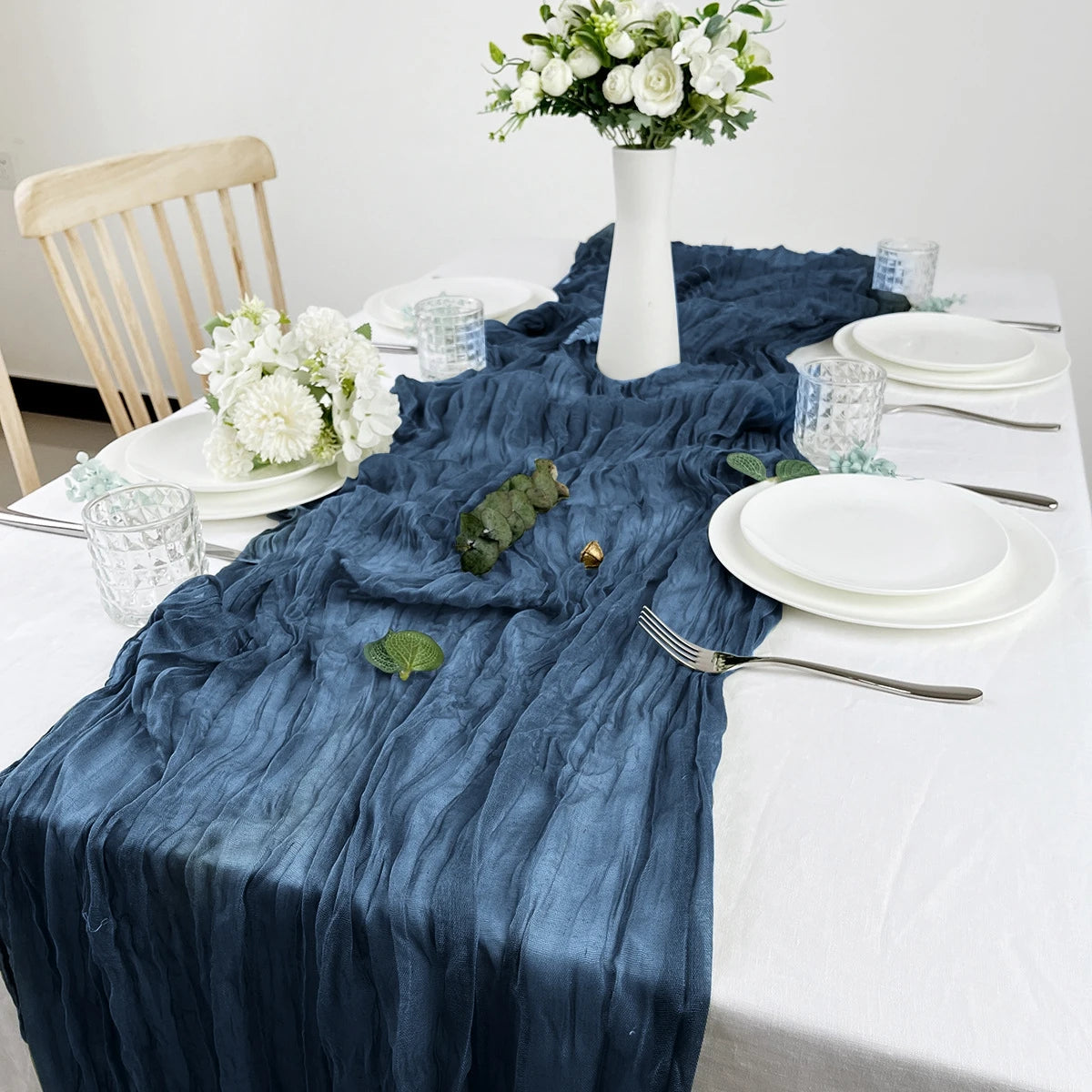 Blue Table Cover Semi-Sheer Gauze Table Runners Vintage