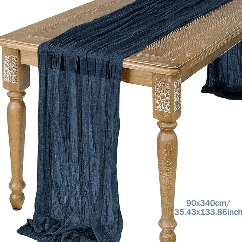 Blue Table Cover Semi-Sheer Gauze Table Runners Vintage