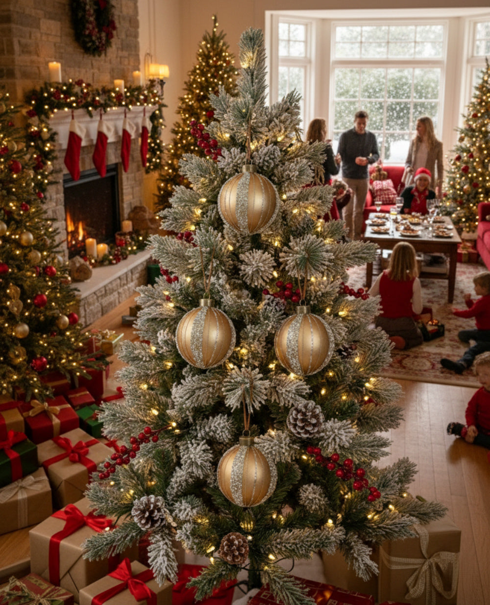 Gold and Silver Elegant 4.7in Glass Christmas Ball Ornaments Hanging Tree Decor Party Holiday Decor