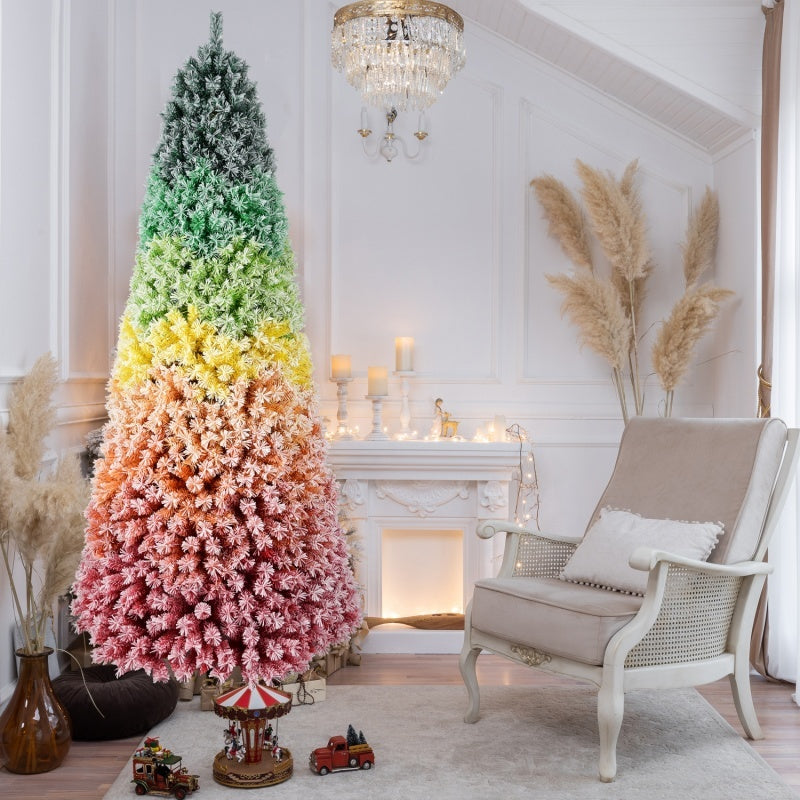 6FT 7.5FT Artificial Unlit Colorful Rainbow Hinged Christmas Tree, WITH PVC Branch Tips