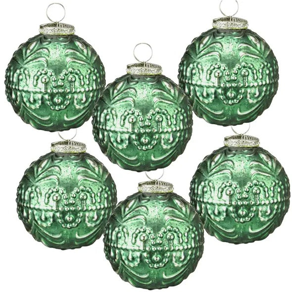 Riccardo Christmas Ball Ornaments Set Of 6 Glass Hanging Christmas Tree Decorations - Green