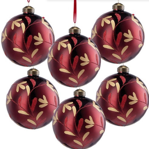 Deep Red Christmas Ball Ornaments, Glass Decorative Hanging Ball Christmas Tree Ornaments For Holiday Party Decorations, Set Of 6