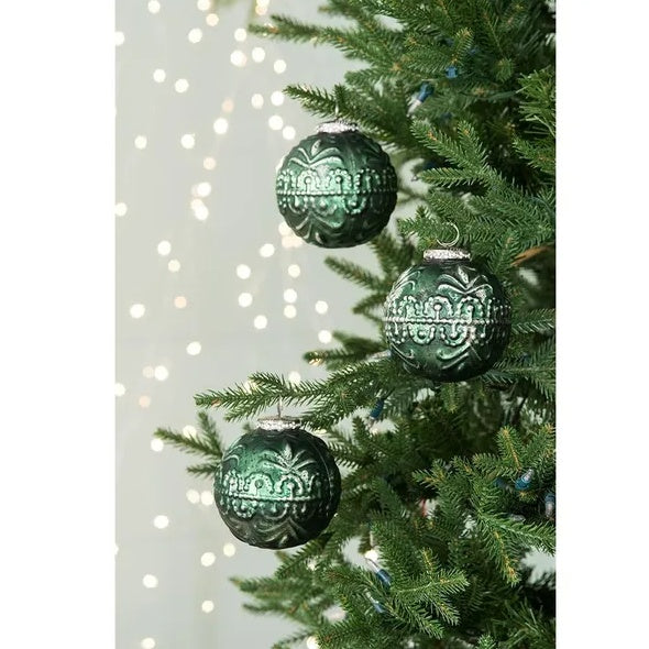 Riccardo Christmas Ball Ornaments Set Of 6 Glass Hanging Christmas Tree Decorations - Green